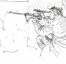 A sketch of a sniper in the Bosnian war
